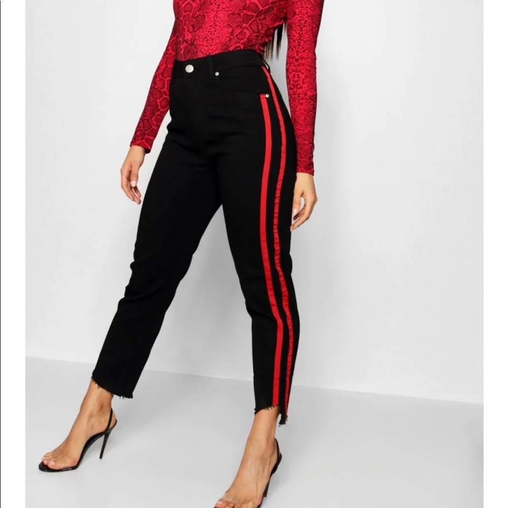 High Rise Red Striped Jeans